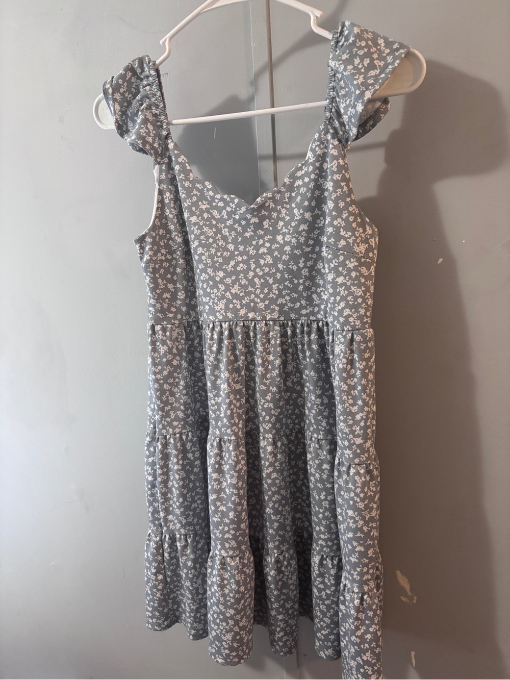 Women's Slate Blue Floral Tiered Mini Dress with Ruffle Straps